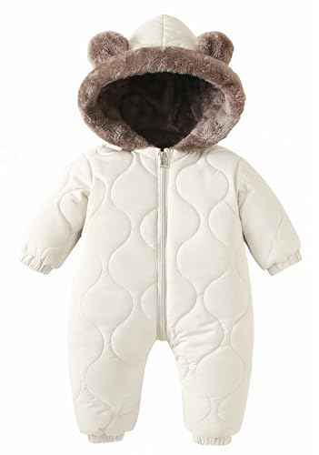NEAWEALY Baby Winter Overall Mädchen Jungen Schneeanzüge Neugeborene Fleece Gefüttert Strampler Warmer Jumpsuit mit Kapuze