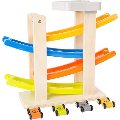 Rennbahn mit Parkdeck aus Holz – personalisierbar, inkl. 4 Autos | small foot 10602