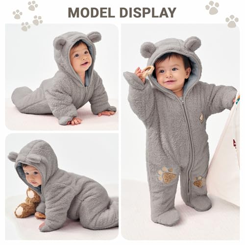 Baby Schneeanzüge Winter Overall mit Kapuze Fleece Strampler Mädchen Jungen Warm Outfits- Gr. 0-3 Monate (59 cm), Gelb