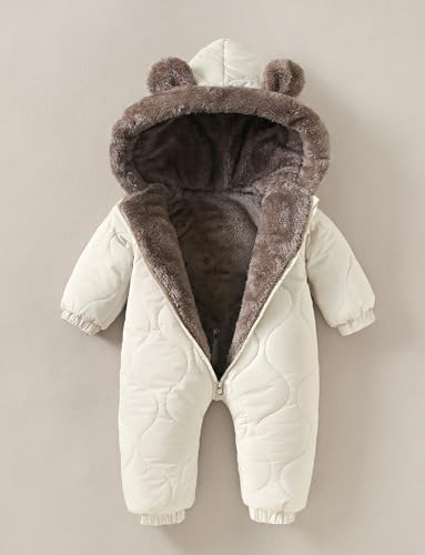 NEAWEALY Baby Winter Overall Mädchen Jungen Schneeanzüge Neugeborene Fleece Gefüttert Strampler Warmer Jumpsuit mit Kapuze