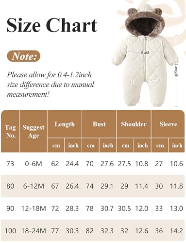 NEAWEALY Baby Winter Overall Mädchen Jungen Schneeanzüge Neugeborene Fleece Gefüttert Strampler Warmer Jumpsuit mit Kapuze