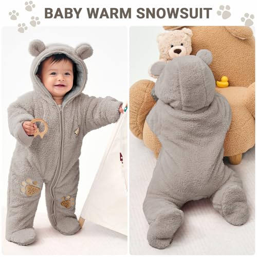 Baby Schneeanzüge Winter Overall mit Kapuze Fleece Strampler Mädchen Jungen Warm Outfits- Gr. 0-3 Monate (59 cm), Gelb