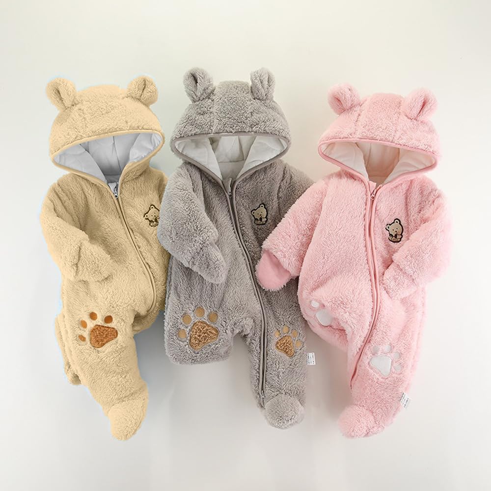 Baby Schneeanzüge Winter Overall mit Kapuze Fleece Strampler Mädchen Jungen Warm Outfits- Gr. 0-3 Monate (59 cm), Gelb