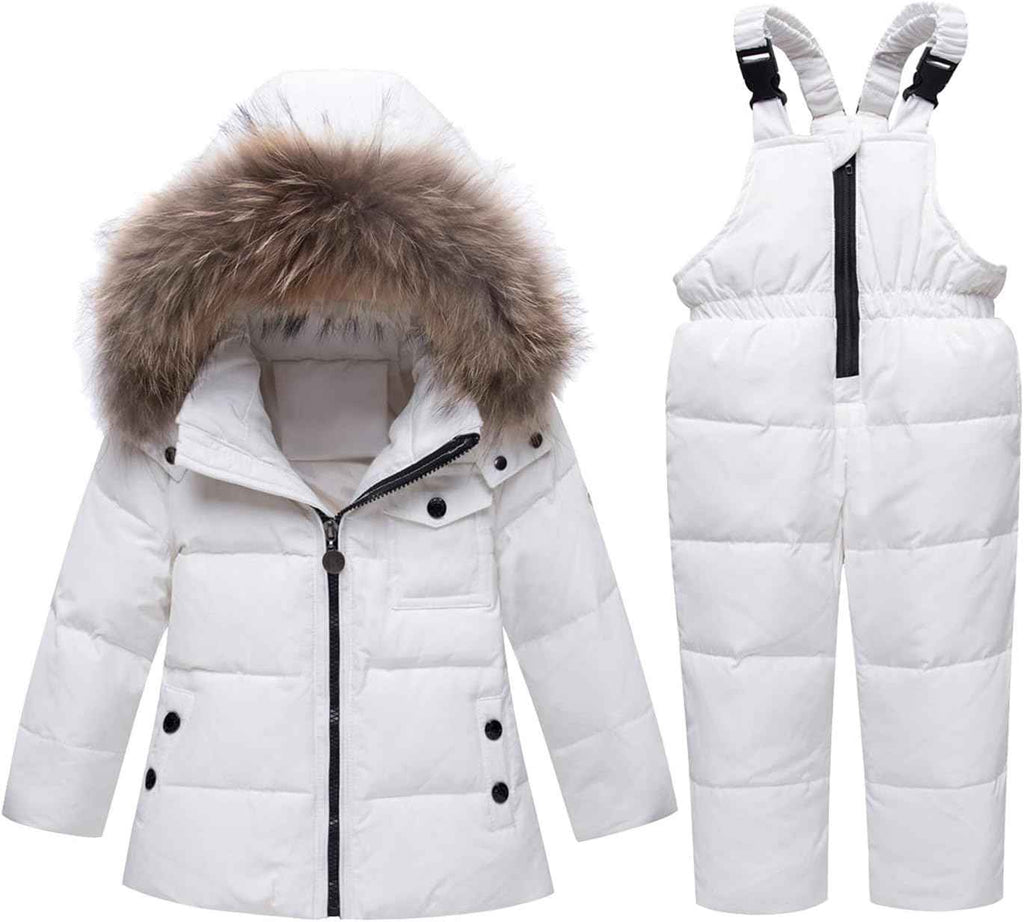 amropi Skianzug Mädchen Kinder Schneeanzug Daunenjacke mit Kaputze + Skihose 2tlg Bekleidungsset Winteranzug für 1-5 Jahre