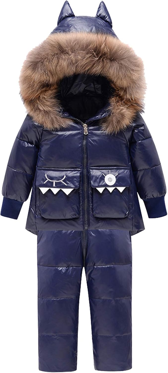 amropi Skianzug Mädchen Kinder Schneeanzug Daunenjacke mit Kaputze + Skihose 2tlg Bekleidungsset Winteranzug für 1-5 Jahre