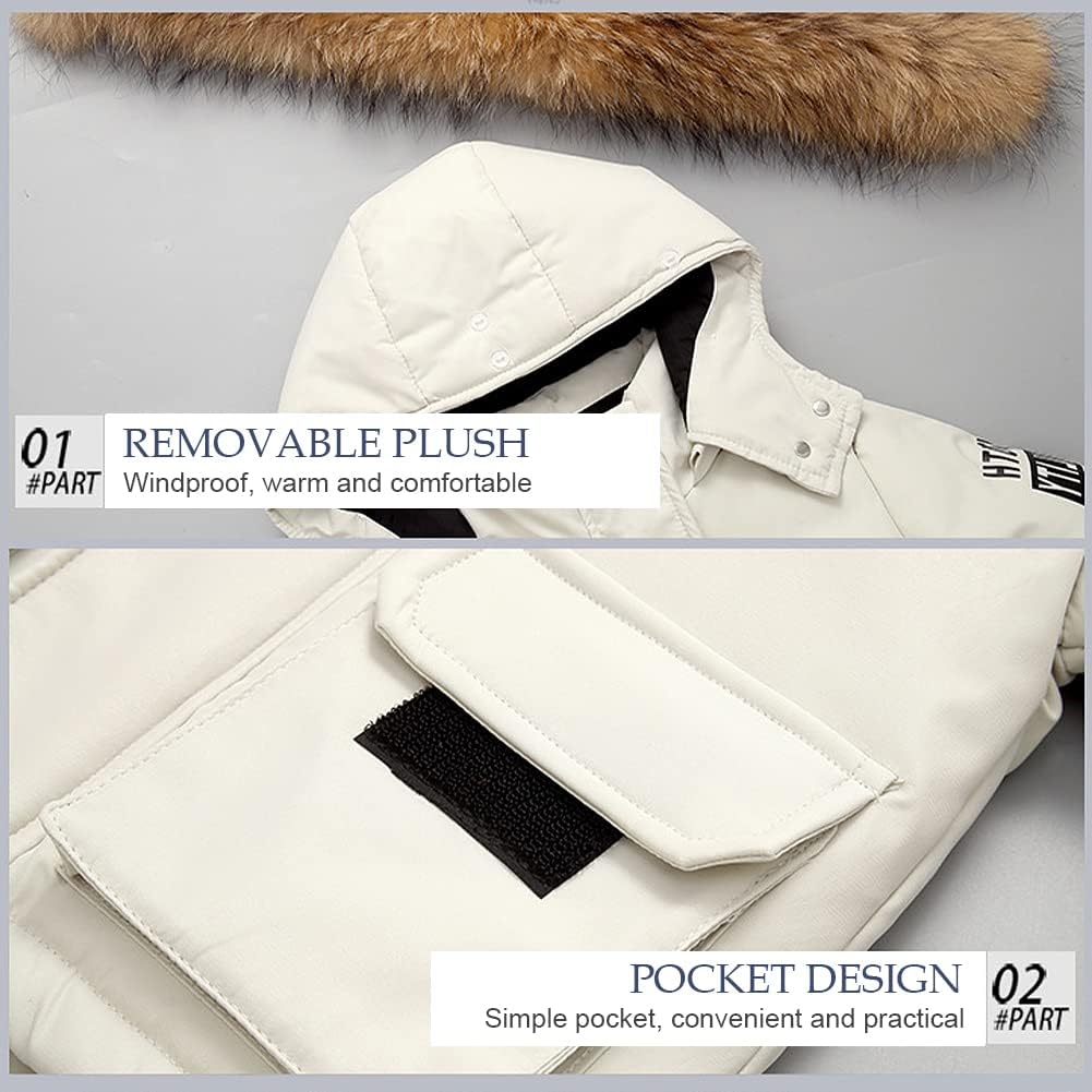 LSHDCER Baby Kleinkind Schneeanzug Jungen Mädchen Winteranzug Skianzug Daunenjacke mit Fellkapuze & Daunenhose Bekleidungsset 2tlg Outfit