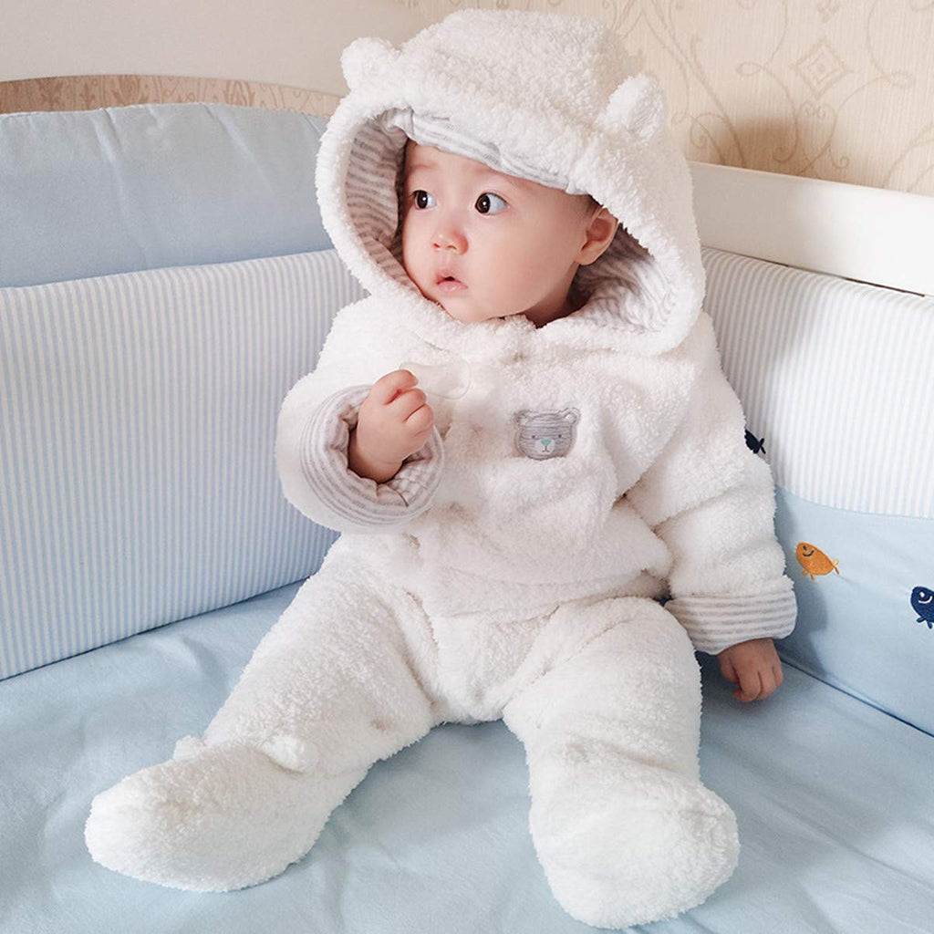 Baby Winter Schneeanzug Baby Strampler, Junge und Mädchen Einteiliger Anzug mit Kapuze, Kleinkind Oberbekleidung Schneeanzug Set Dick und Warm,Blau 3-6 Monate