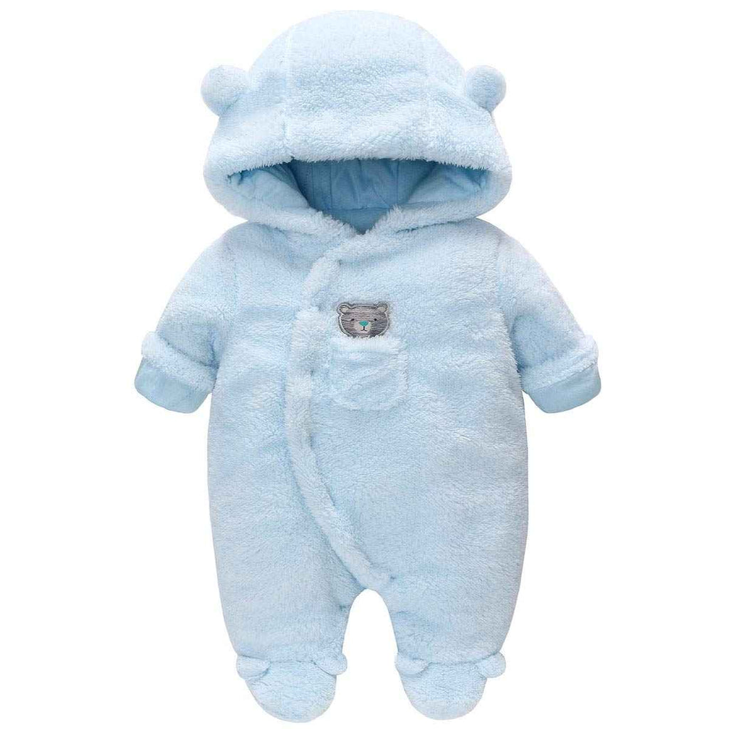 Baby Winter Schneeanzug Baby Strampler, Junge und Mädchen Einteiliger Anzug mit Kapuze, Kleinkind Oberbekleidung Schneeanzug Set Dick und Warm,Blau 3-6 Monate