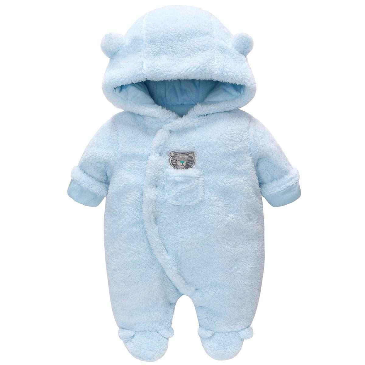 Baby Winter Schneeanzug Baby Strampler, Junge und Mädchen Einteiliger Anzug mit Kapuze, Kleinkind Oberbekleidung Schneeanzug Set Dick und Warm,Blau 3-6 Monate