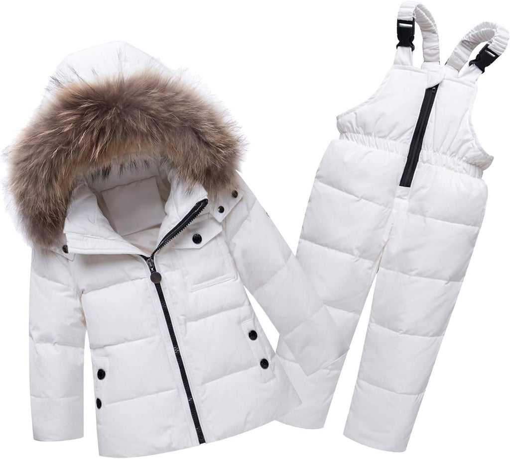 amropi Skianzug Mädchen Kinder Schneeanzug Daunenjacke mit Kaputze + Skihose 2tlg Bekleidungsset Winteranzug für 1-5 Jahre