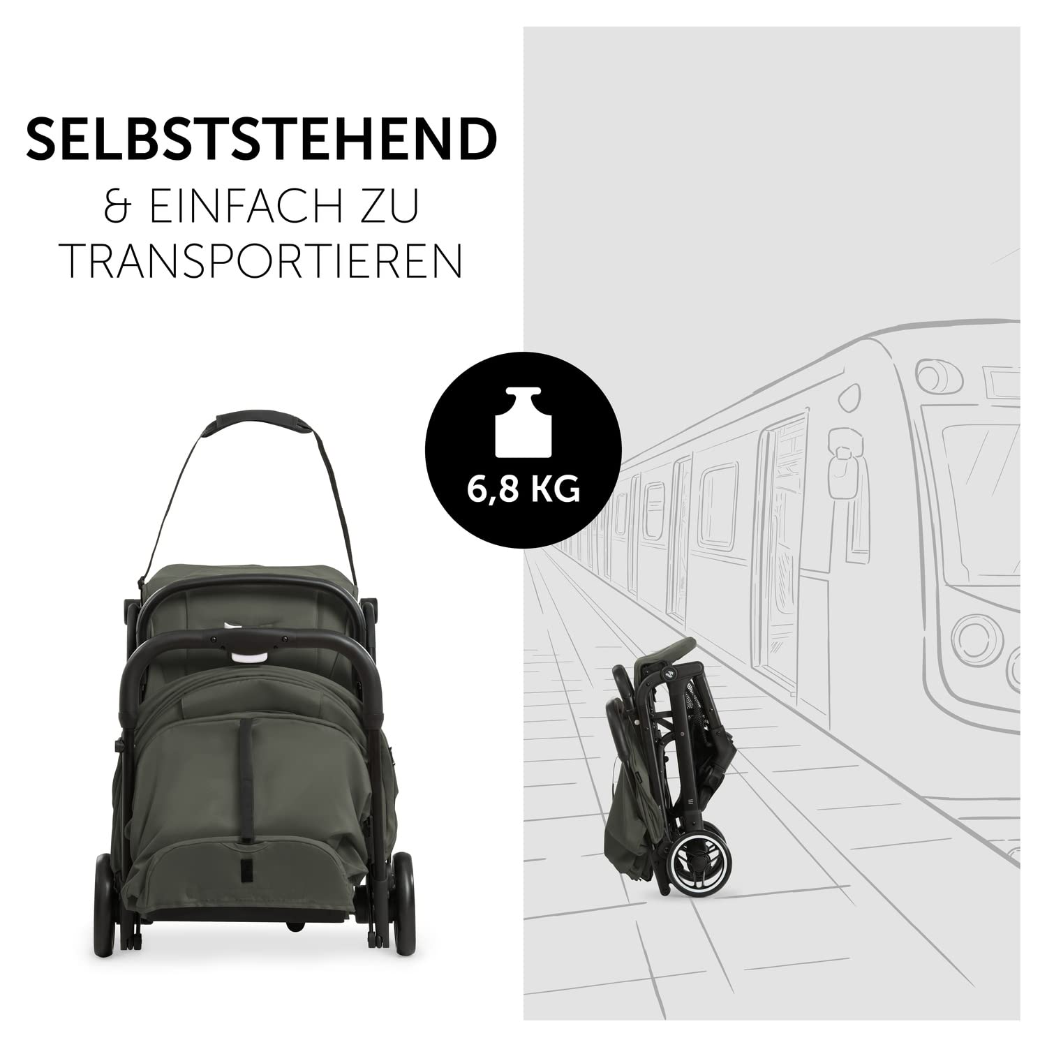 Hauck Travel N Care Dark Olive Kinderwagen – Leichter Reise Buggy für Kinder ab Geburt bis 22 kg mit Liegefunktion, kompakt und UPF 50+