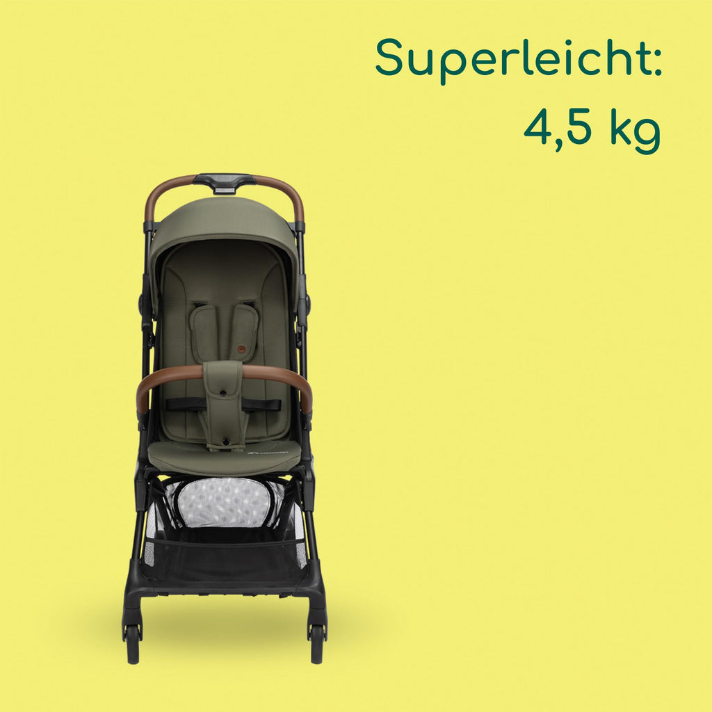 Bebeconfort Zephir, kompakter Baby Kinderwagen, 0–4 Jahre (bis zu 22 kg), leichter Reise Buggy (4,5 kg), in Kabinengröße, flacher und verstellbarer Sitz, Aufbewahrungskorb, Mineral Green
