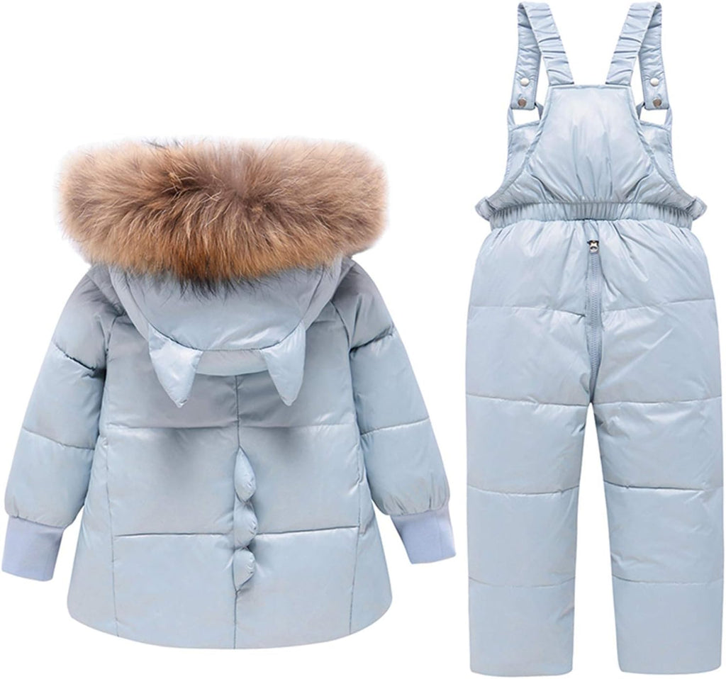 amropi Skianzug Mädchen Kinder Schneeanzug Daunenjacke mit Kaputze + Skihose 2tlg Bekleidungsset Winteranzug für 1-5 Jahre