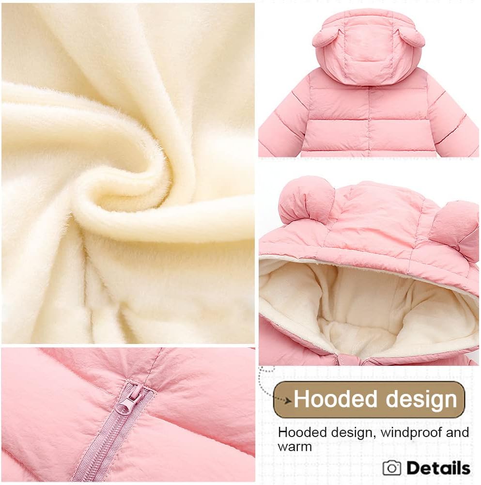 LSERVER Neugeborener Strampler Baby mit Kapuze Fleecever Dickter Jungen Schneeanzug Mädchen Warmer Daunen Overall Kinder Niedliche Winter Anzüge, Schwarz, 80 / 9-12 Monate