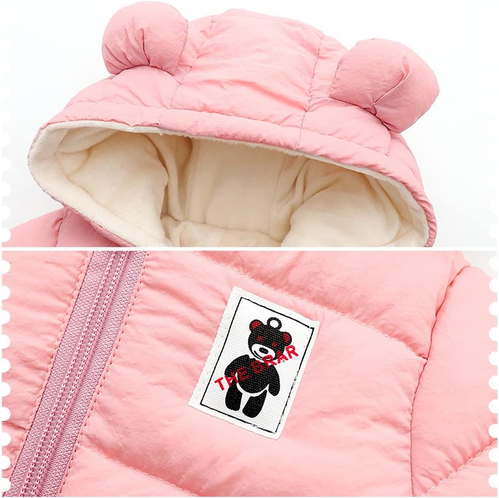 LSERVER Neugeborener Strampler Baby mit Kapuze Fleecever Dickter Jungen Schneeanzug Mädchen Warmer Daunen Overall Kinder Niedliche Winter Anzüge, Schwarz, 80 / 9-12 Monate