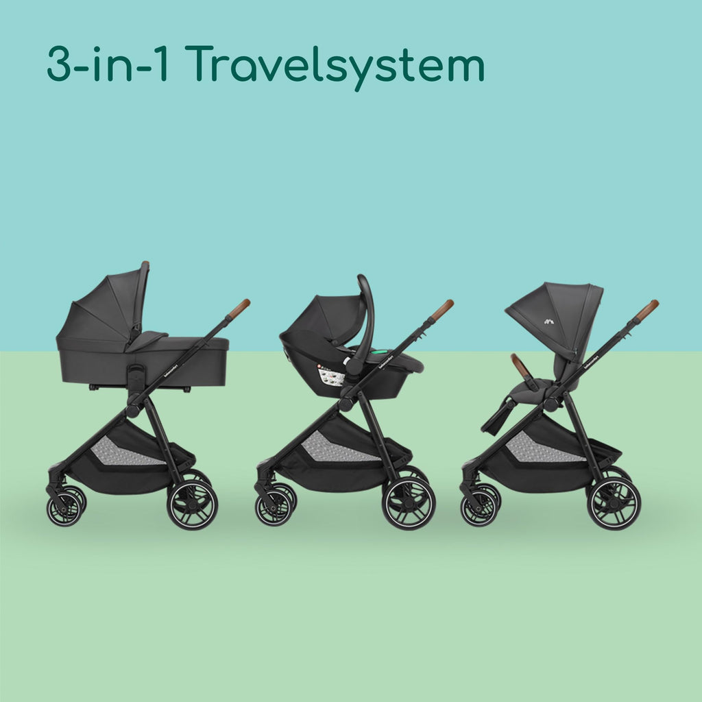 Bebeconfort Luvia Trio, Kinderwagen 3 in 1, 0–4 Jahre (0–22 kg), Baby Kinderwagen, Babyschale, Kinderwagenaufsatz, Smartes Faltsystem, Verstellbarer Schieber, Stoßdämpfung auf Rädern, Mineral Graphite