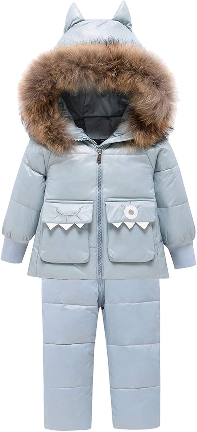 amropi Skianzug Mädchen Kinder Schneeanzug Daunenjacke mit Kaputze + Skihose 2tlg Bekleidungsset Winteranzug für 1-5 Jahre