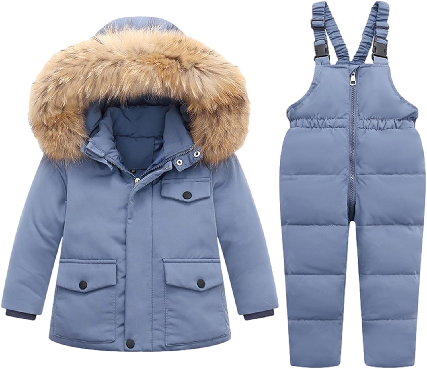 amropi Skianzug Mädchen Kinder Schneeanzug Daunenjacke mit Kaputze + Skihose 2tlg Bekleidungsset Winteranzug für 1-5 Jahre