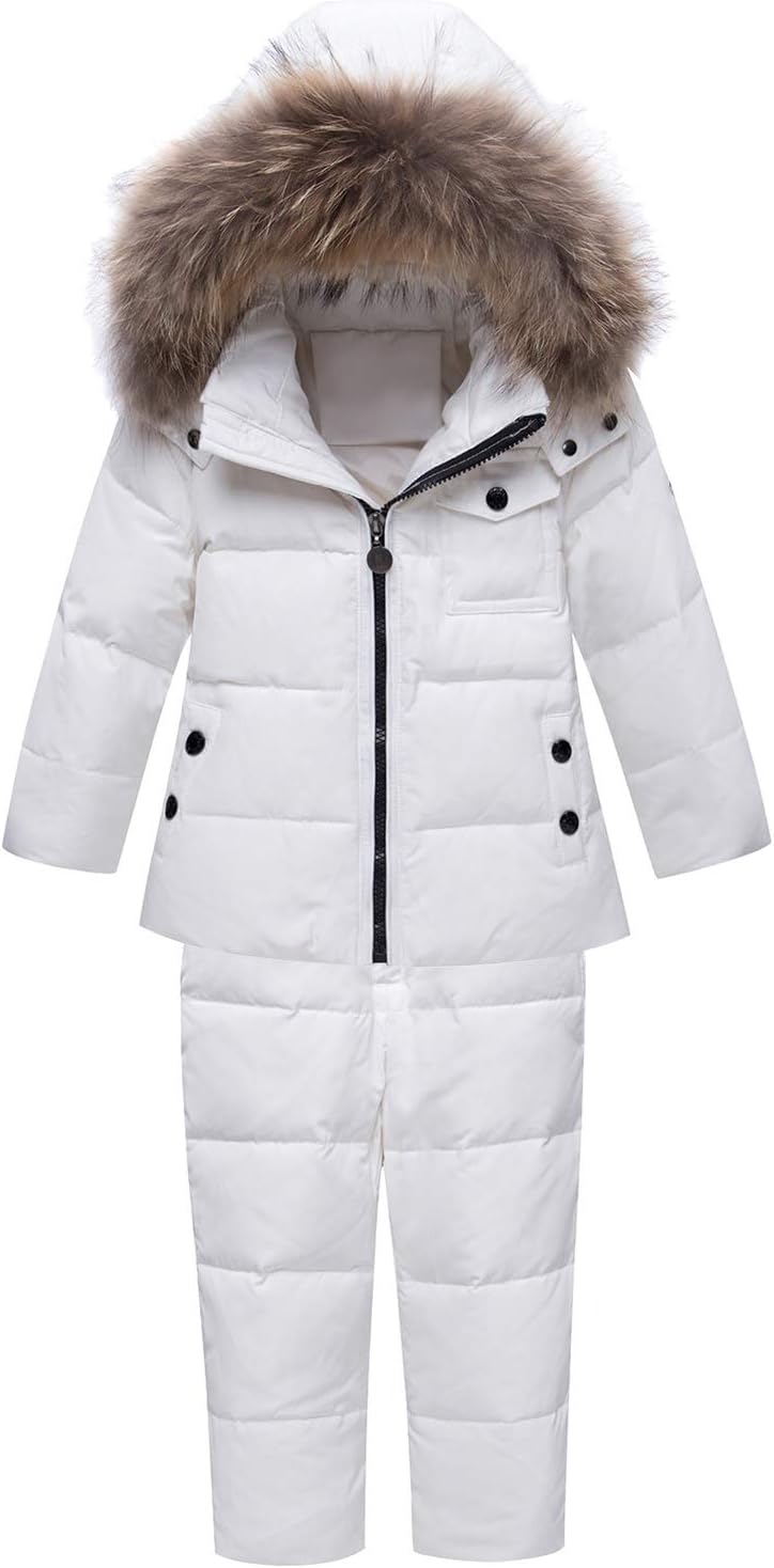 amropi Skianzug Mädchen Kinder Schneeanzug Daunenjacke mit Kaputze + Skihose 2tlg Bekleidungsset Winteranzug für 1-5 Jahre