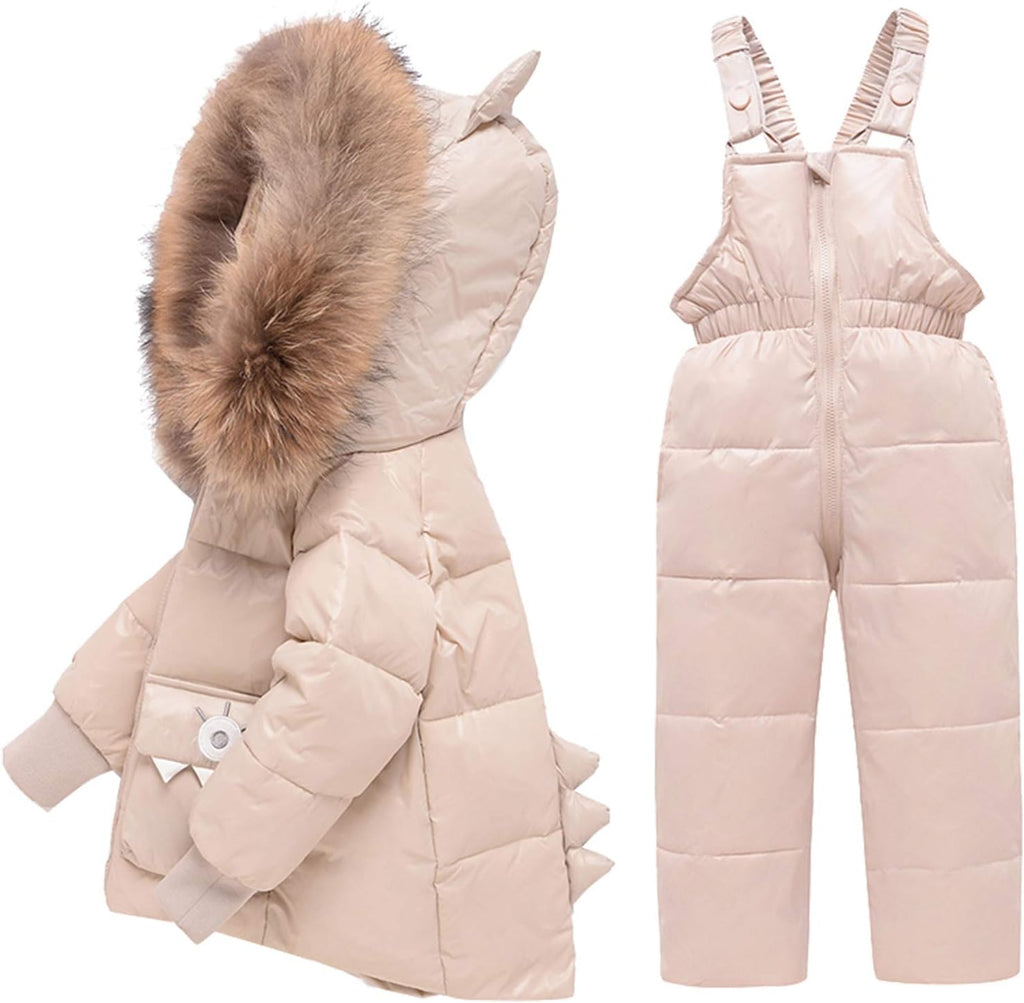amropi Skianzug Mädchen Kinder Schneeanzug Daunenjacke mit Kaputze + Skihose 2tlg Bekleidungsset Winteranzug für 1-5 Jahre