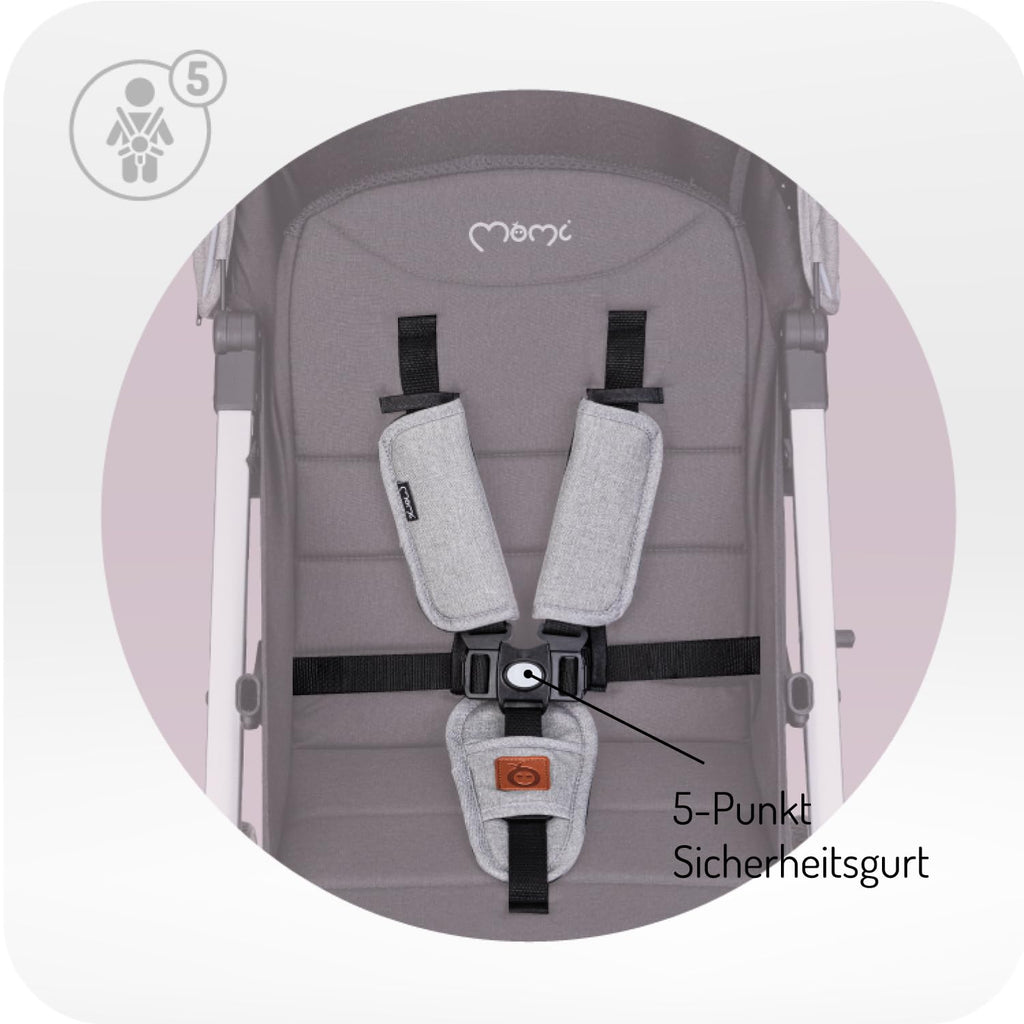 Kinderwagen MoMi ESTELLE ab 6 Monaten (bis 15 kg), klappbarer Kinderwagen mit 5-Punkt-SicherheitsgurtKinderwagen MoMi ESTELLE ab 6 Monaten (bis 15 kg), klappbarer Kinderwagen mit 5-Punkt-Sicherheitsgurt, Einkaufskorb mit Auflappfunktion , Teleskopzuggriff