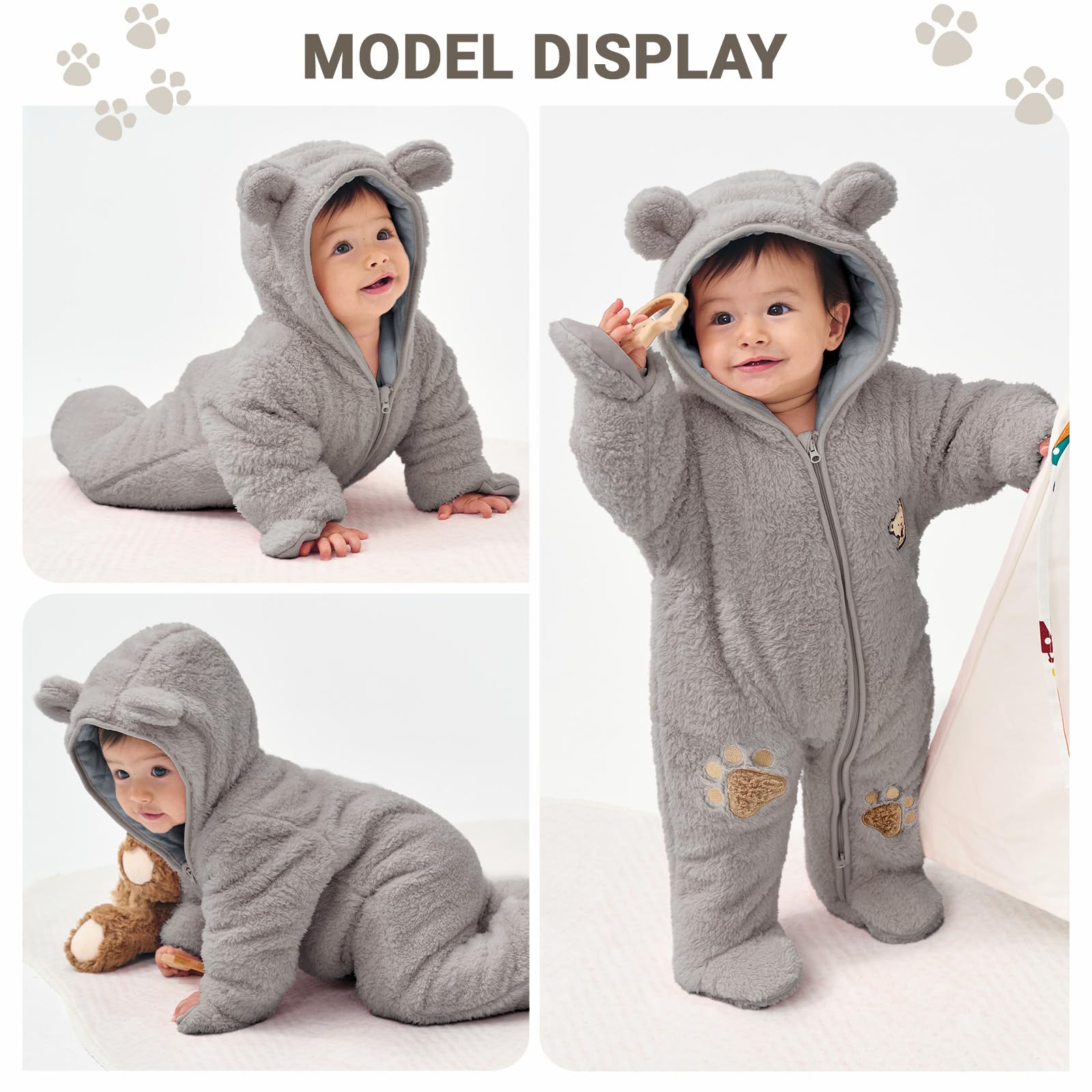 Baby Schneeanzüge Winter Overall mit Kapuze Fleece Strampler Mädchen Jungen Warm Outfits- Gr. 0-3 Monate (59 cm), Gelb