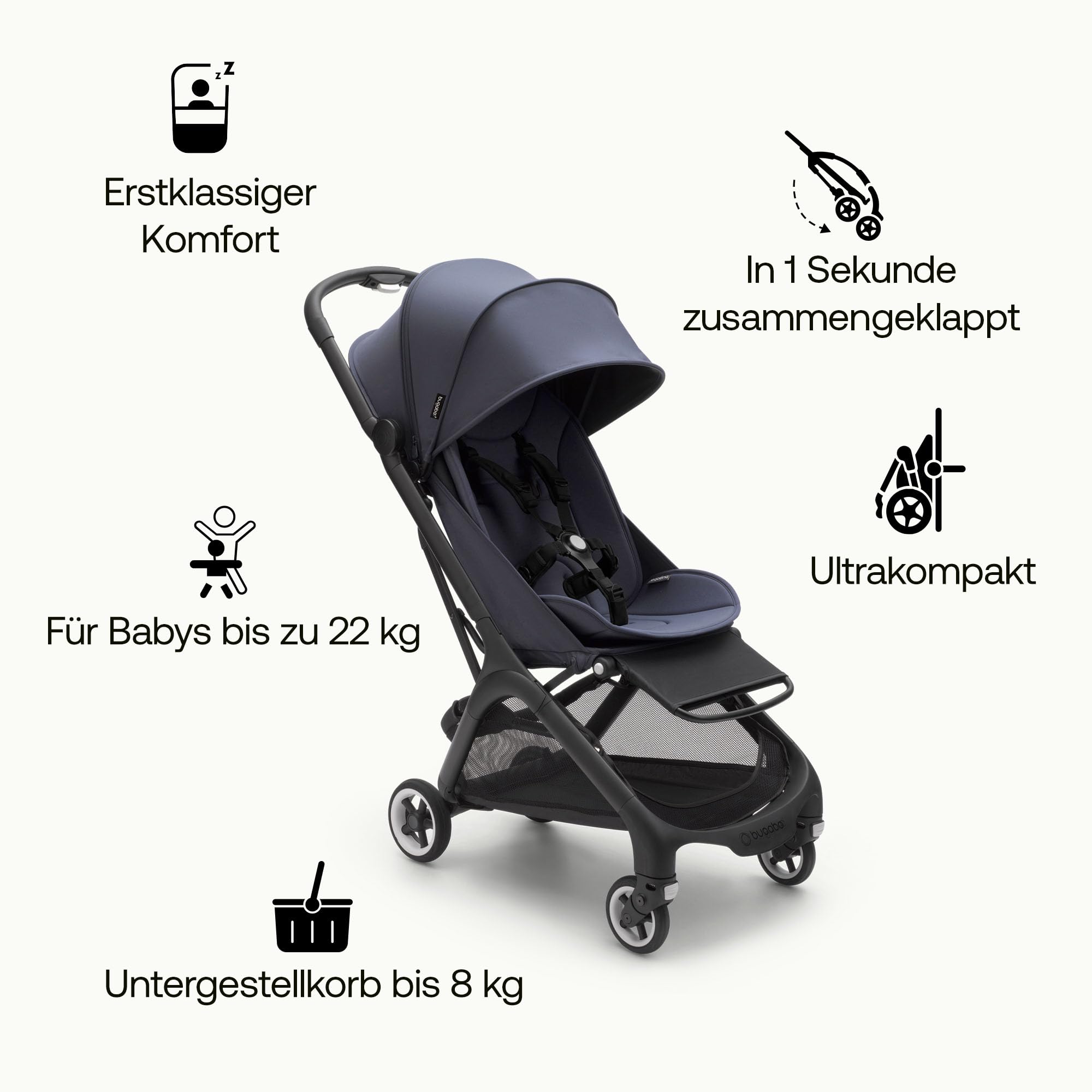 Bugaboo Butterfly ultrakompakter Reise-Kinderwagen, klein & leicht, einhändig faltbar und einfach zu lenken, ergonomischer City-Buggy für Babys ab 6 Monaten, mit viel Stauraum, Forest Green