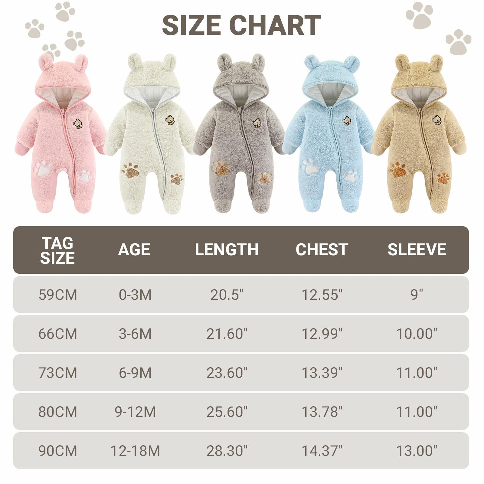 Baby Schneeanzüge Winter Overall mit Kapuze Fleece Strampler Mädchen Jungen Warm Outfits- Gr. 0-3 Monate (59 cm), Gelb