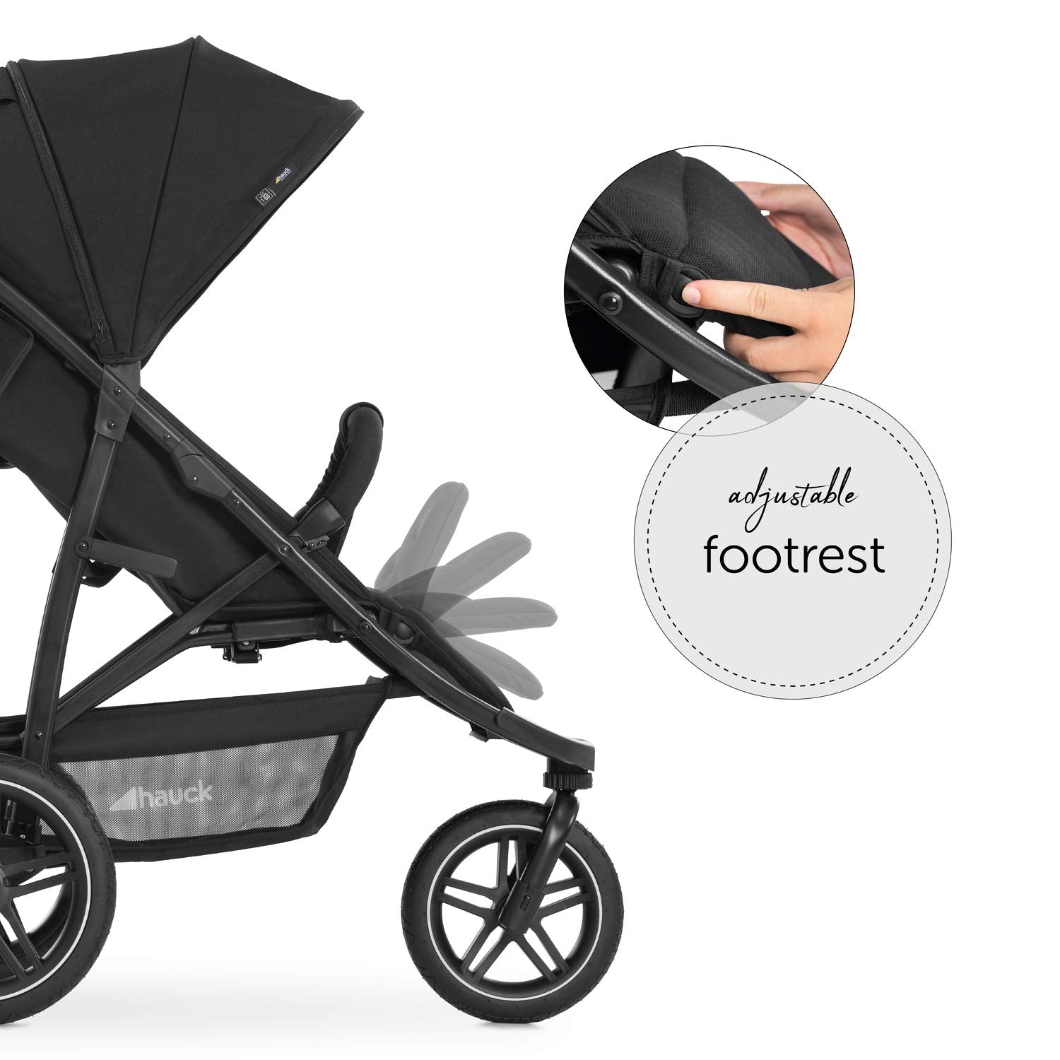 Hauck Buggy Rapid 3R Kinderwagen für Kinder bis 22 kg, mit Gummi Reifen, Klein Zusammenklappbar, UV-Schutz 50+, Schlaffunktion ab Geburt, Höhenverstellbarer Schieber und Großem Korb bis 3 kg (Black)