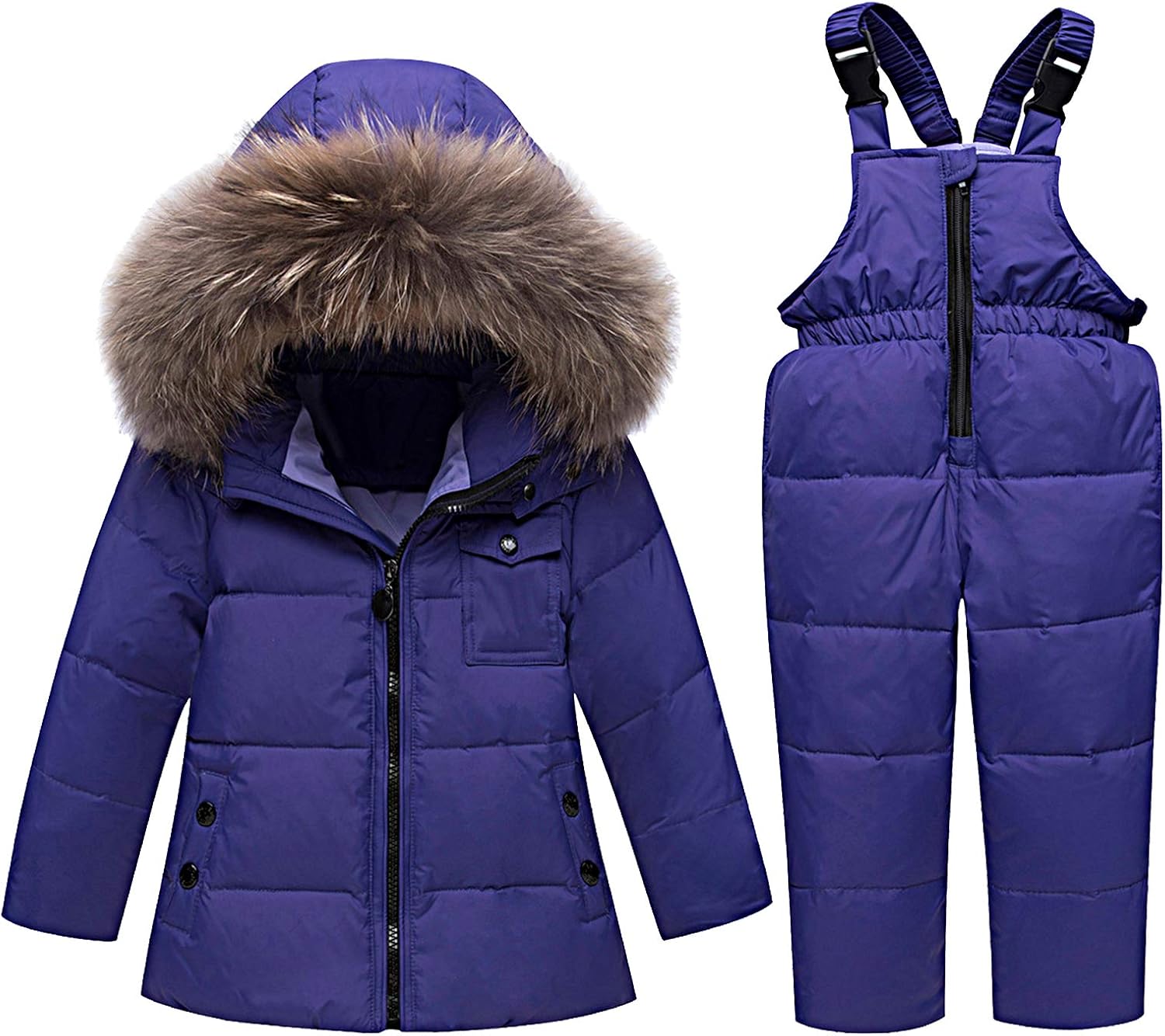 amropi Skianzug Mädchen Kinder Schneeanzug Daunenjacke mit Kaputze + Skihose 2tlg Bekleidungsset Winteranzug für 1-5 Jahre