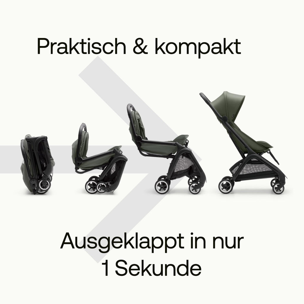 Bugaboo Butterfly ultrakompakter Reise-Kinderwagen, klein & leicht, einhändig faltbar und einfach zu lenken, ergonomischer City-Buggy für Babys ab 6 Monaten, mit viel Stauraum, Forest Green