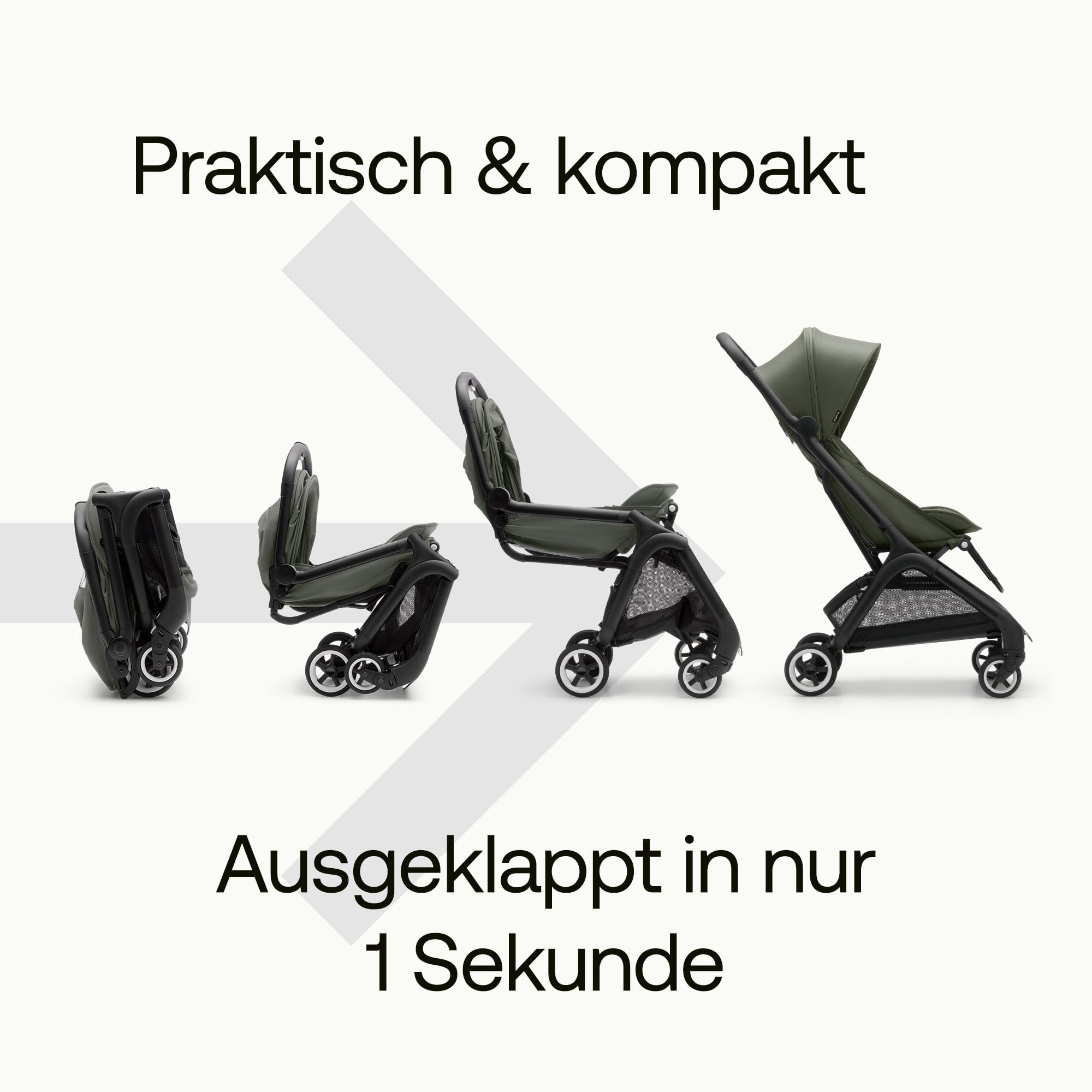 Bugaboo Butterfly ultrakompakter Reise-Kinderwagen, klein & leicht, einhändig faltbar und einfach zu lenken, ergonomischer City-Buggy für Babys ab 6 Monaten, mit viel Stauraum, Forest Green