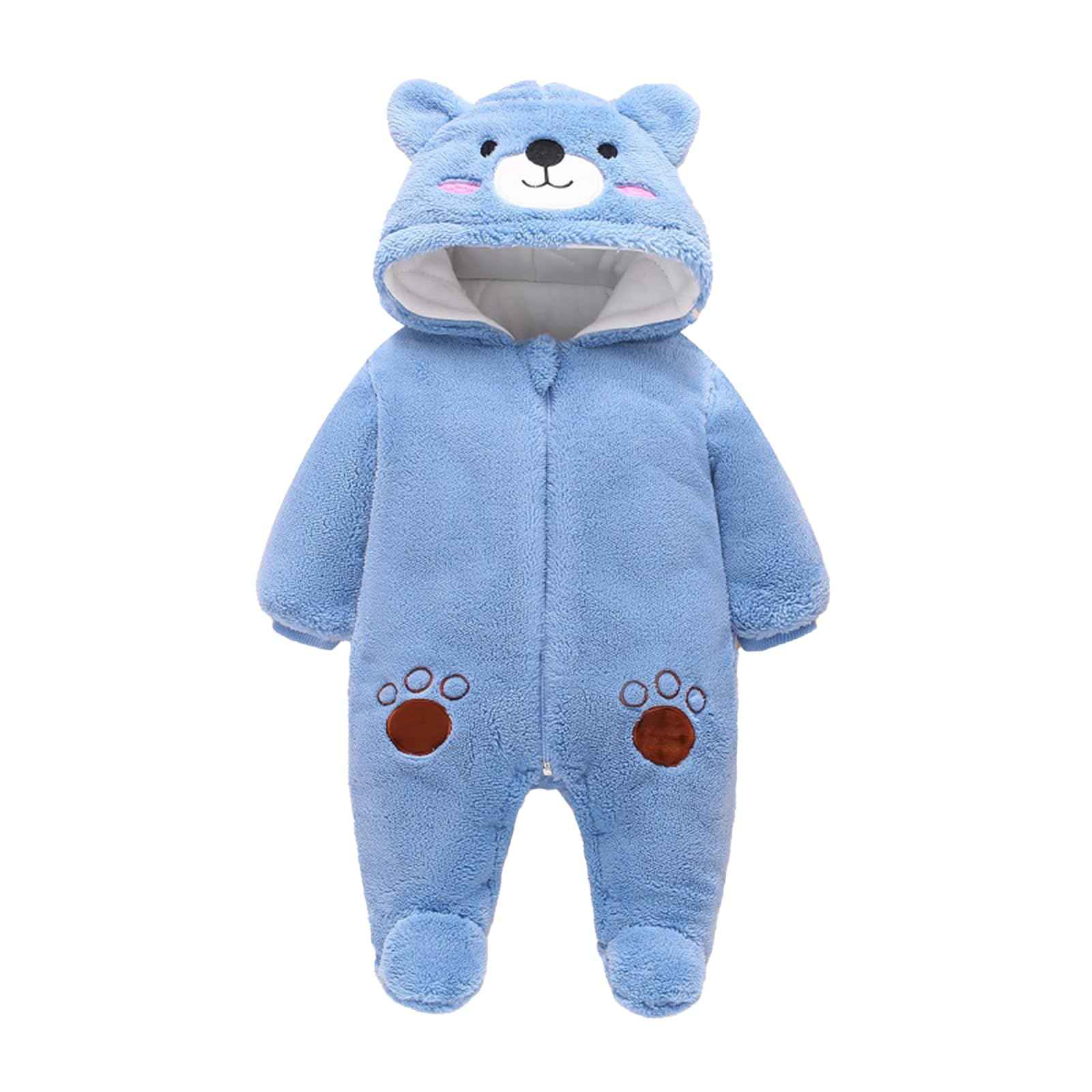 Baby Winter Schneeanzug Baby Strampler, Junge und Mädchen Einteiliger Anzug mit Kapuze, Kleinkind Oberbekleidung Schneeanzug Set Dick und Warm,Blau 3-6 Monate