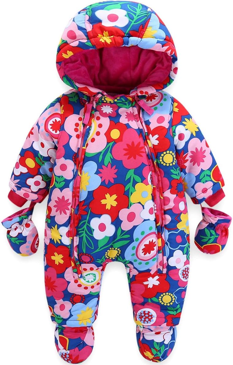 Baby Winter Overall Mit Kapuze Schneeanzüge mit Handschuhen und Füßlinge Mädchen Jungen Warm Kleidungsset