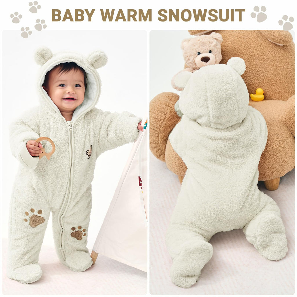 Baby Schneeanzüge Winter Overall mit Kapuze Fleece Strampler Mädchen Jungen Warm Outfits- Gr. 0-3 Monate (59 cm), Gelb