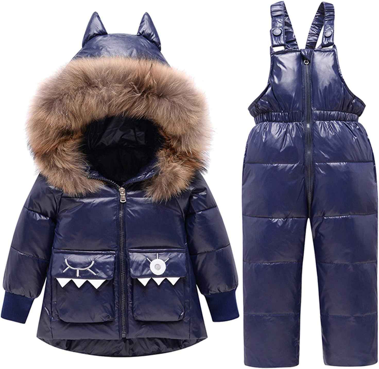 amropi Skianzug Mädchen Kinder Schneeanzug Daunenjacke mit Kaputze + Skihose 2tlg Bekleidungsset Winteranzug für 1-5 Jahre