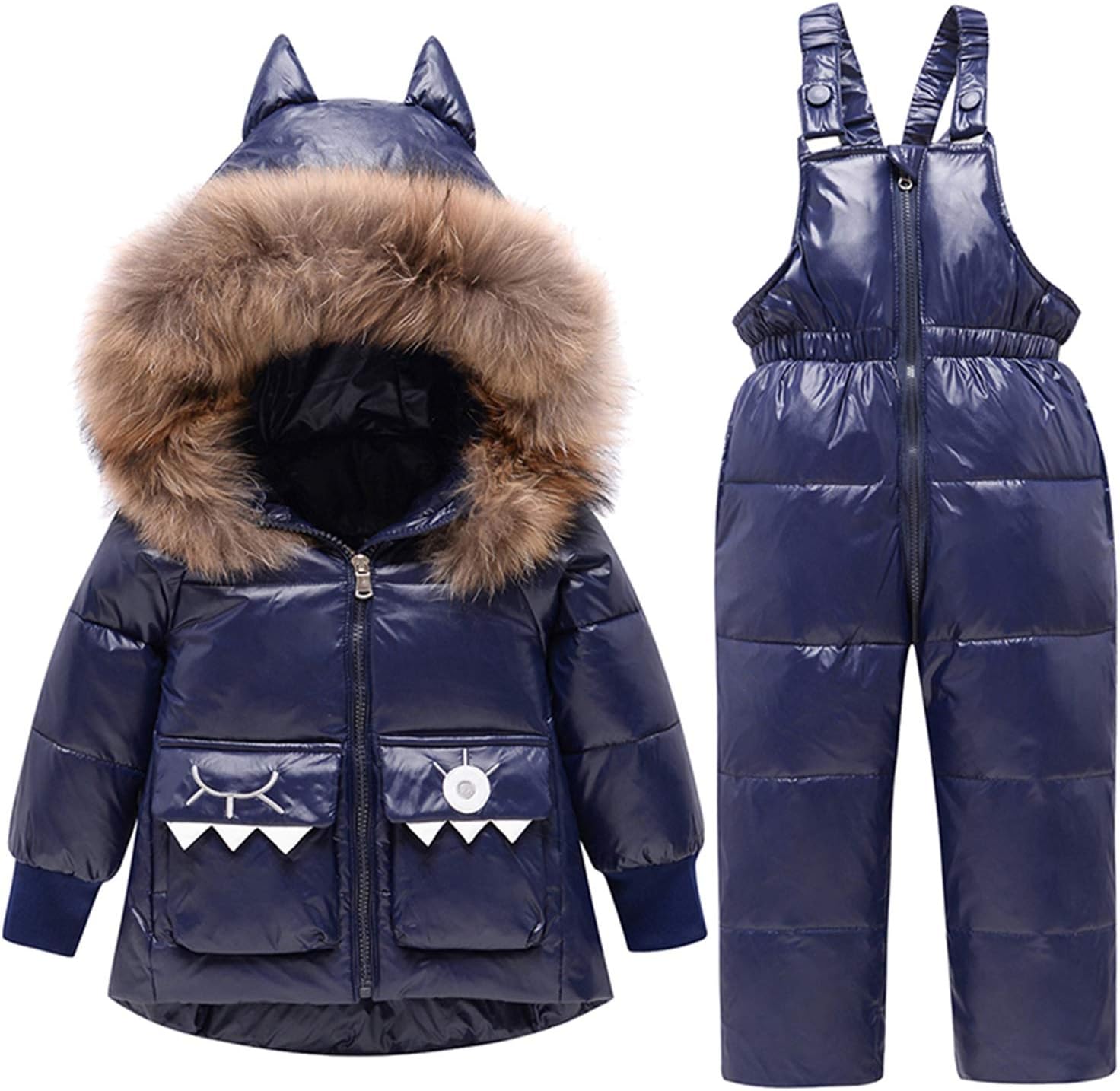 amropi Skianzug Mädchen Kinder Schneeanzug Daunenjacke mit Kaputze + Skihose 2tlg Bekleidungsset Winteranzug für 1-5 Jahre