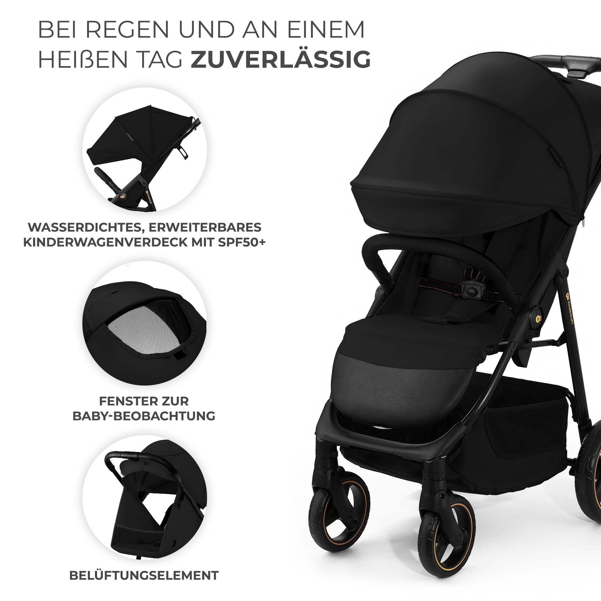 Kinderkraft TRIG 3 Kinderwagen, Kinderbuggy, Liegewagen, Sportwagen, Buggy, Zusammenklappen, Breite und tiefe Sitz, mit Liegeposition, 4 Rad Dämpfung, Große Dach, 5-Punkt-Gurt, bis zu 25 kg, Beige