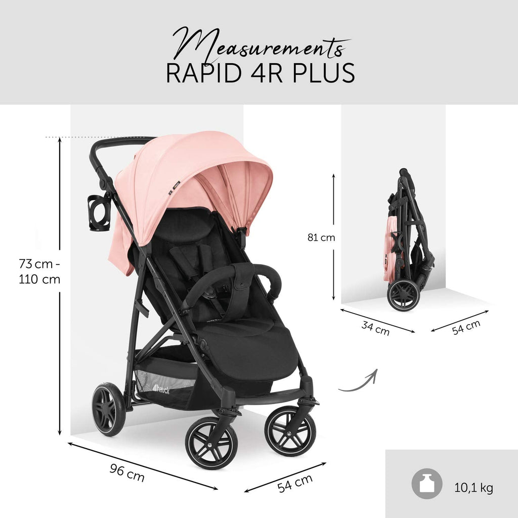 Hauck Rapid 4R Plus Buggy - Kinderwagen mit XL Sonnendach UPF 50+, 25 kg Belastung, schnell klappbar, höhenverstellbar, Getränkehalter, Liegeposition, großem Einkaufskorb