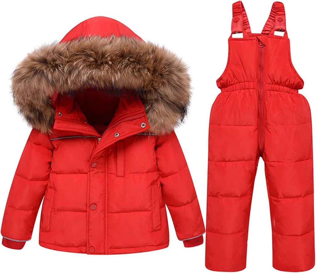 amropi Skianzug Mädchen Kinder Schneeanzug Daunenjacke mit Kaputze + Skihose 2tlg Bekleidungsset Winteranzug für 1-5 Jahre