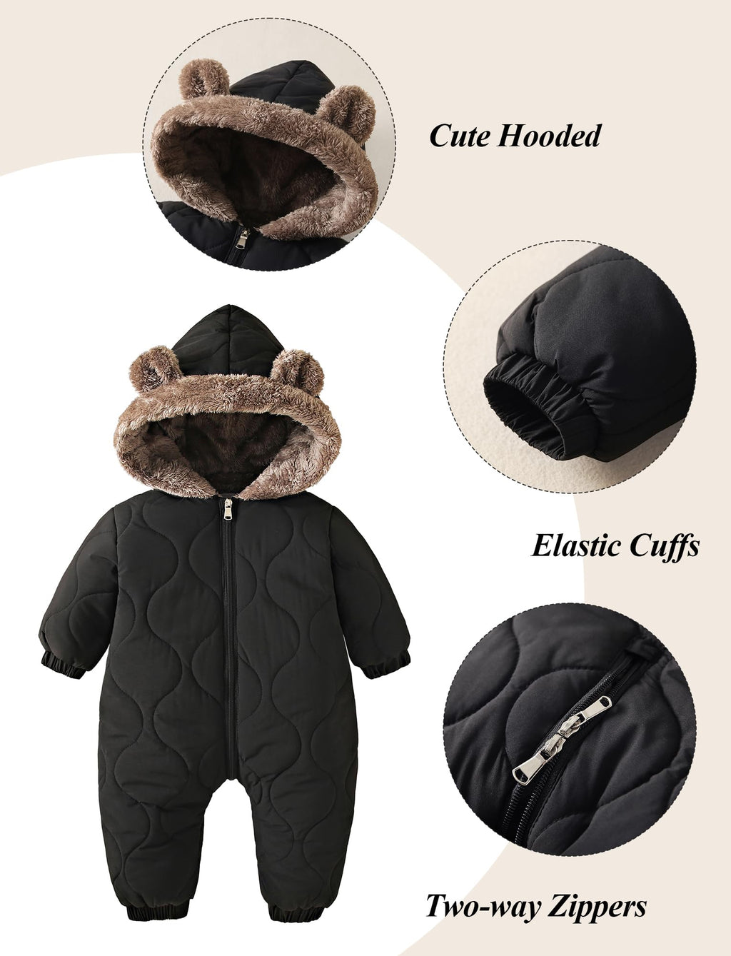 NEAWEALY Baby Winter Overall Mädchen Jungen Schneeanzüge Neugeborene Fleece Gefüttert Strampler Warmer Jumpsuit mit Kapuze