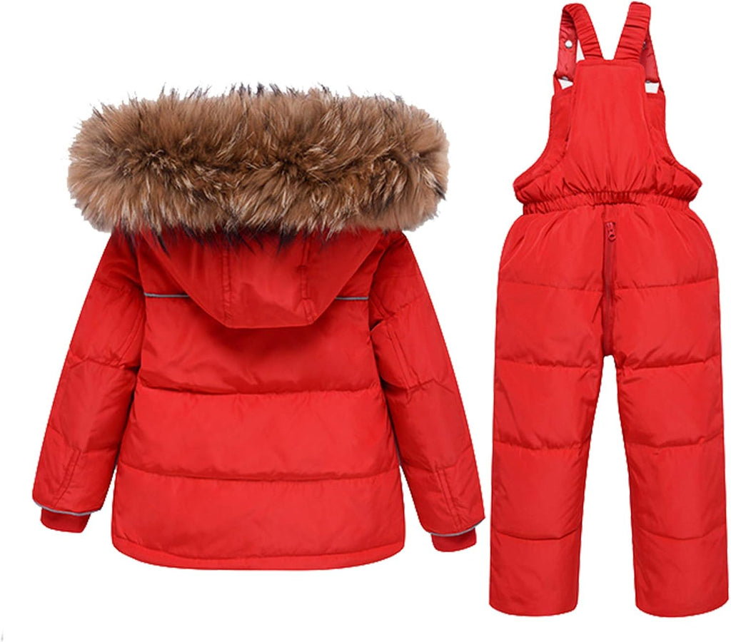 amropi Skianzug Mädchen Kinder Schneeanzug Daunenjacke mit Kaputze + Skihose 2tlg Bekleidungsset Winteranzug für 1-5 Jahre