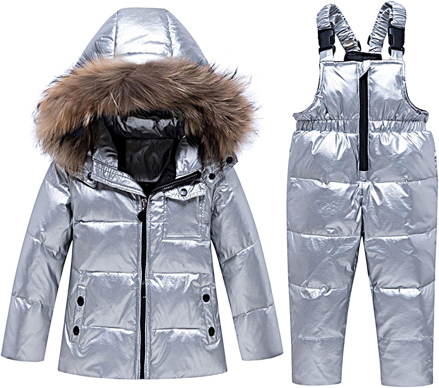 amropi Skianzug Mädchen Kinder Schneeanzug Daunenjacke mit Kaputze + Skihose 2tlg Bekleidungsset Winteranzug für 1-5 Jahre