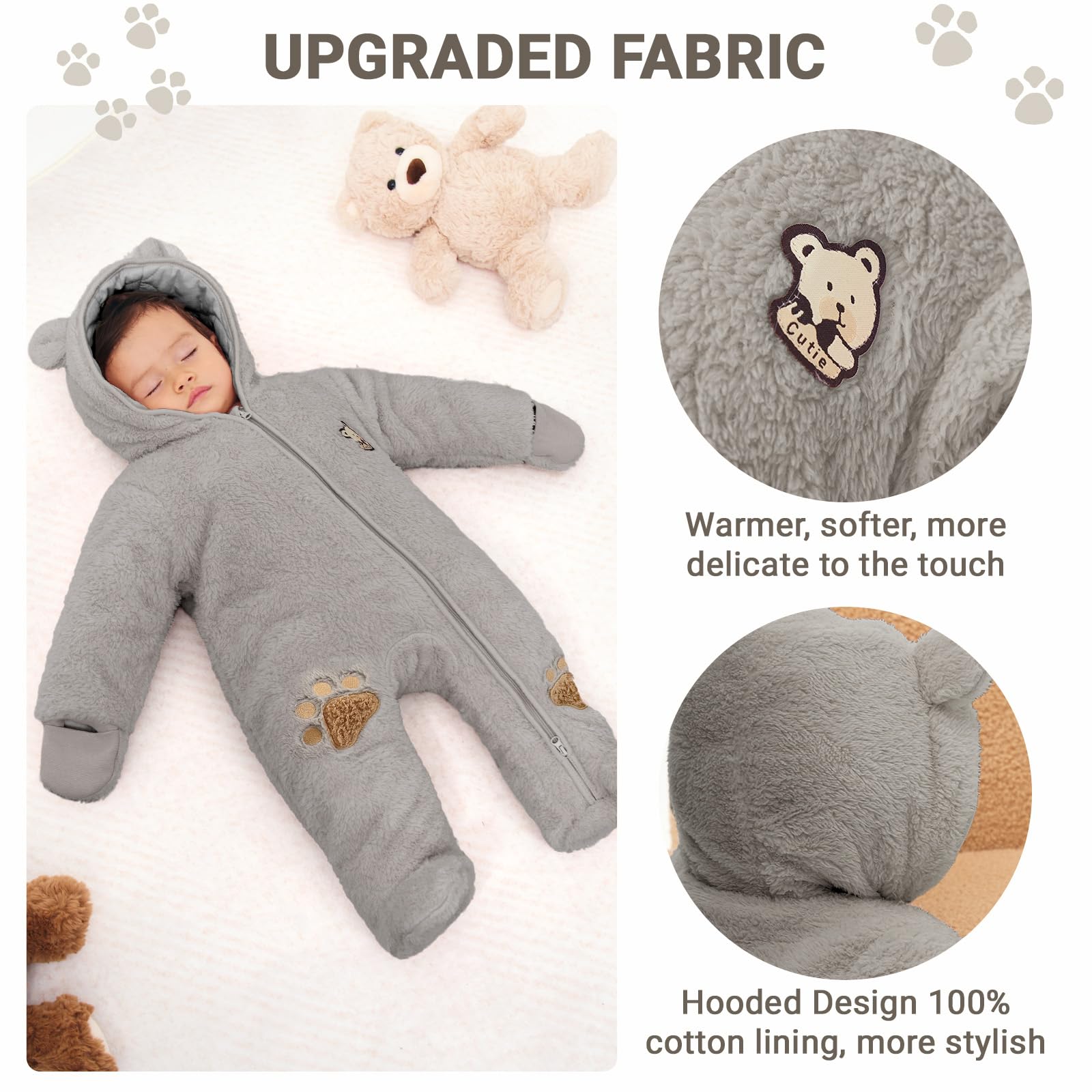 Baby Schneeanzüge Winter Overall mit Kapuze Fleece Strampler Mädchen Jungen Warm Outfits- Gr. 0-3 Monate (59 cm), Gelb