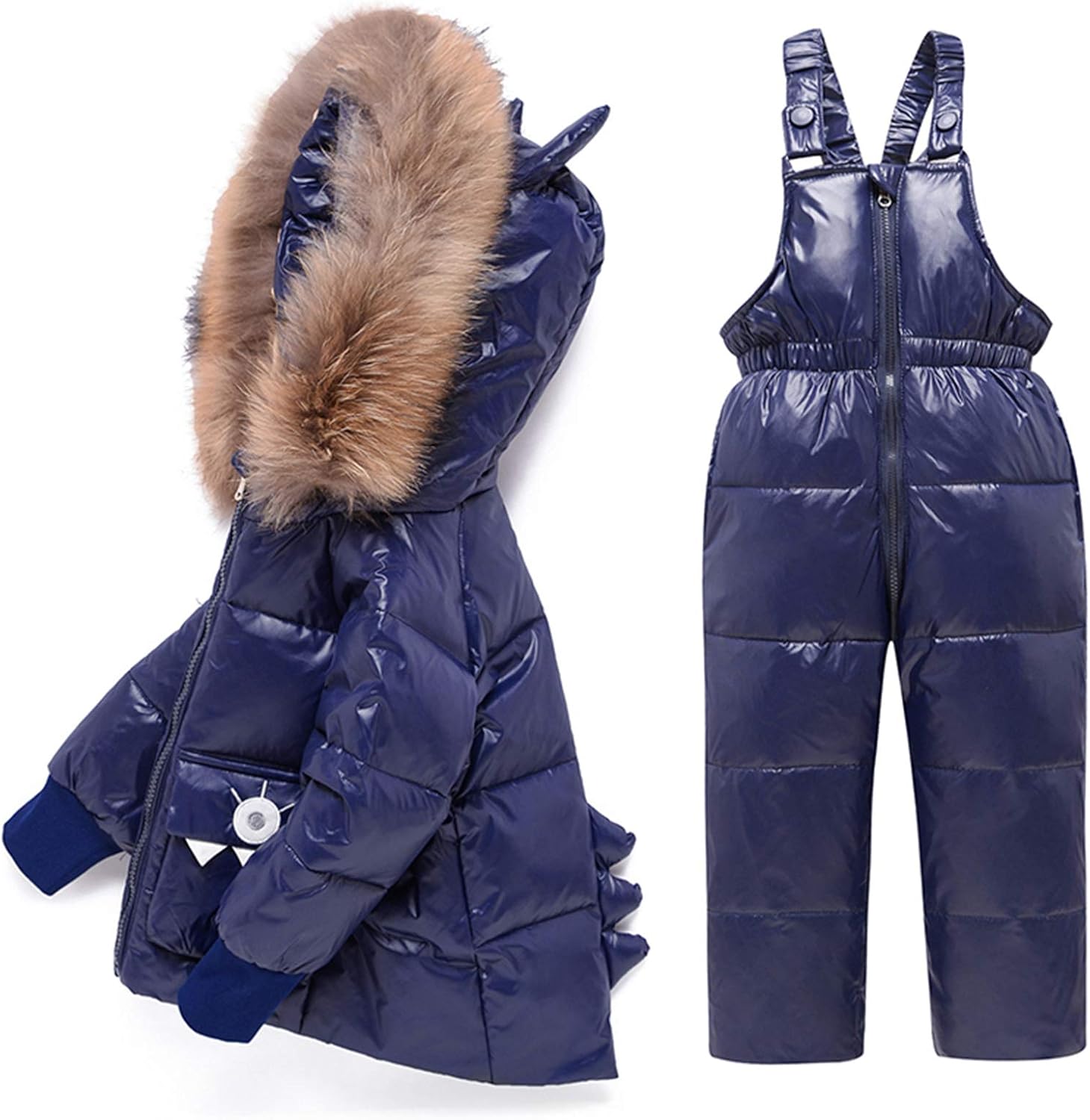 amropi Skianzug Mädchen Kinder Schneeanzug Daunenjacke mit Kaputze + Skihose 2tlg Bekleidungsset Winteranzug für 1-5 Jahre