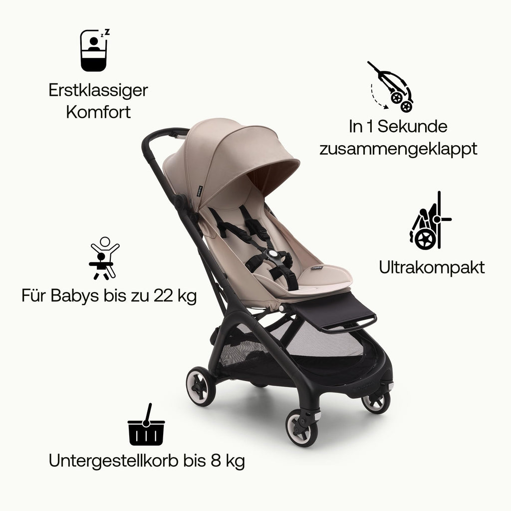 Bugaboo Butterfly ultrakompakter Reise-Kinderwagen, klein & leicht, einhändig faltbar und einfach zu lenken, ergonomischer City-Buggy für Babys ab 6 Monaten, mit viel Stauraum, Forest Green
