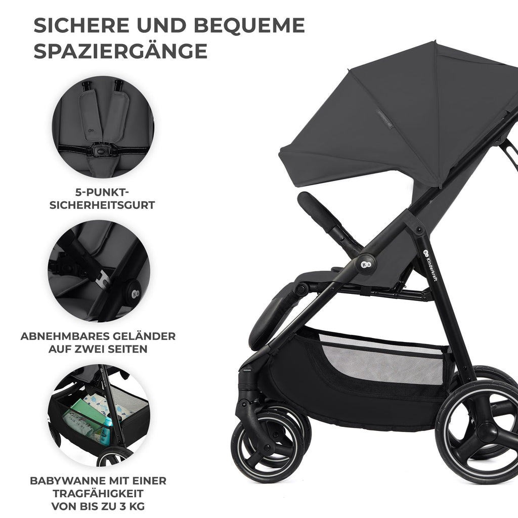 Kinderkraft TRIG 3 Kinderwagen, Kinderbuggy, Liegewagen, Sportwagen, Buggy, Zusammenklappen, Breite und tiefe Sitz, mit Liegeposition, 4 Rad Dämpfung, Große Dach, 5-Punkt-Gurt, bis zu 25 kg, Beige