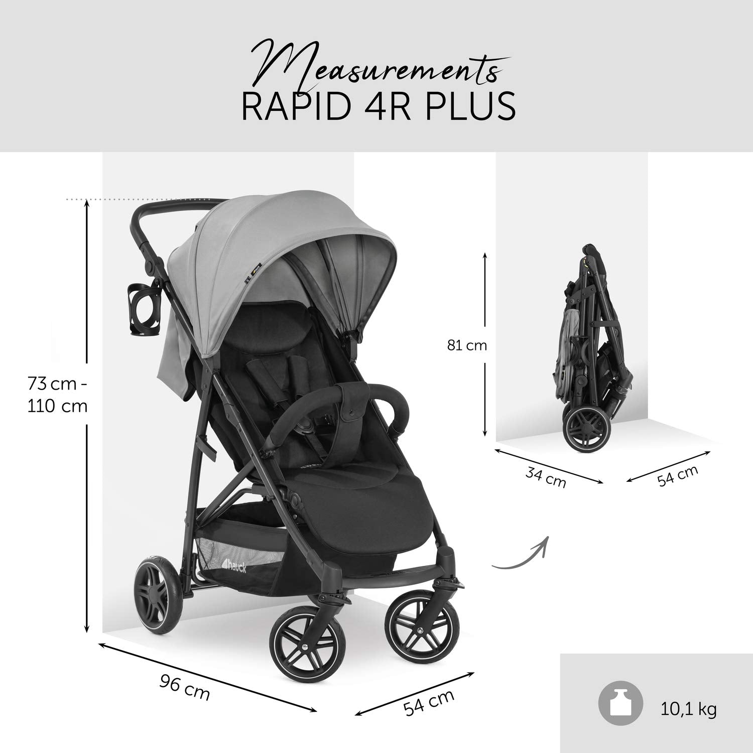 Hauck Rapid 4R Plus Buggy - Kinderwagen mit XL Sonnendach UPF 50+, 25 kg Belastung, schnell klappbar, höhenverstellbar, Getränkehalter, Liegeposition, großem Einkaufskorb