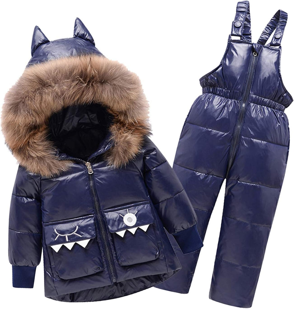 amropi Skianzug Mädchen Kinder Schneeanzug Daunenjacke mit Kaputze + Skihose 2tlg Bekleidungsset Winteranzug für 1-5 Jahre