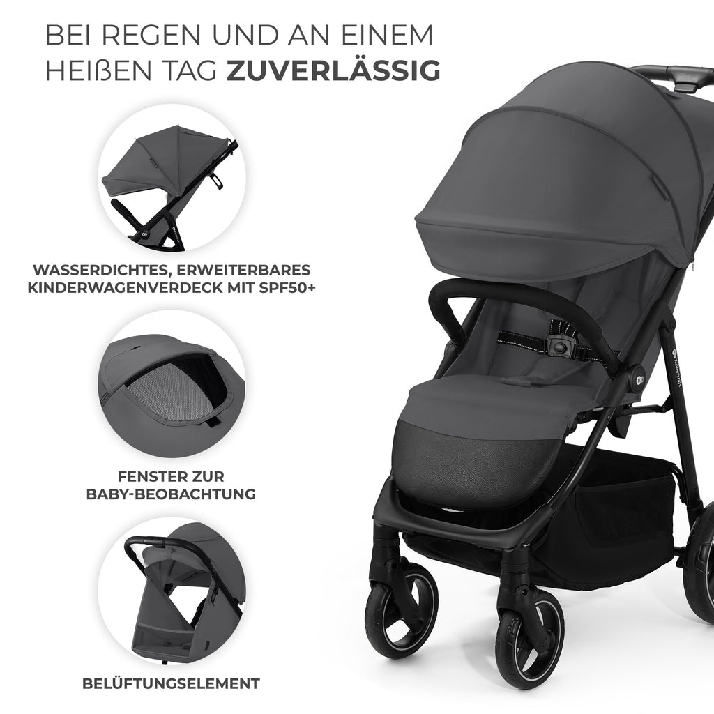 Kinderkraft TRIG 3 Kinderwagen, Kinderbuggy, Liegewagen, Sportwagen, Buggy, Zusammenklappen, Breite und tiefe Sitz, mit Liegeposition, 4 Rad Dämpfung, Große Dach, 5-Punkt-Gurt, bis zu 25 kg, Beige
